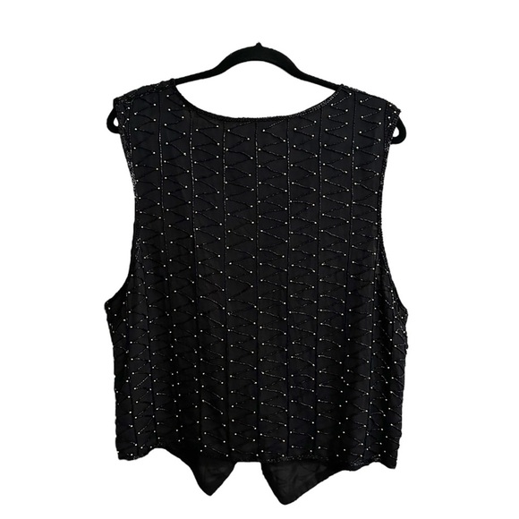 SWEET SUE Vintage 80s Black Silk Beaded Waistcoat Vest Art Deco Glam Size 22 - Picture 4 of 12